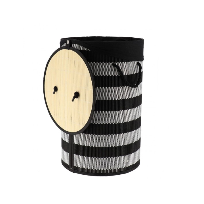 Καλάθι απλύτων bamboo ριγέ λευκό/μαύρο  Φ35 H55 cm