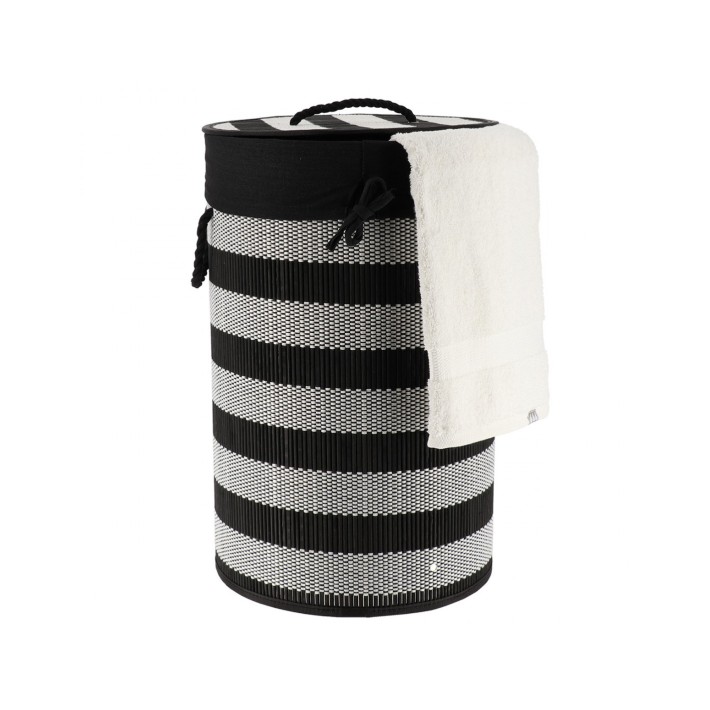 Καλάθι απλύτων bamboo ριγέ λευκό/μαύρο  Φ35 H55 cm