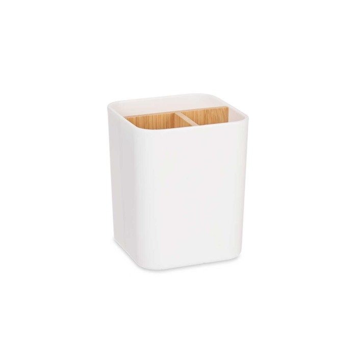 Θήκη οδοντόβουρτσας λευκή/bamboo χωρίσματα 9 x 9 x 11 cm.