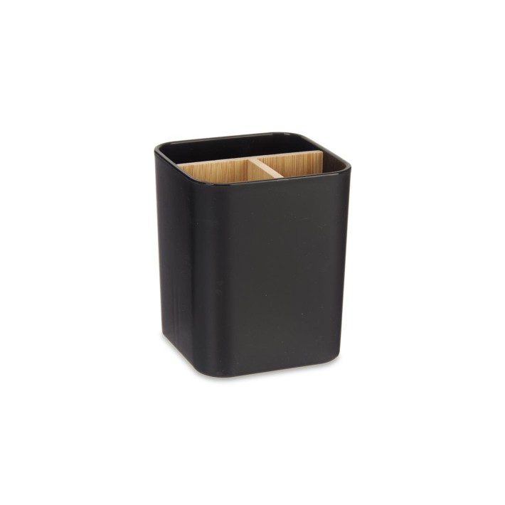 Θήκη οδοντόβουρτσας μαύρη/bamboo χωρίσματα 9 x 9 x 11 cm