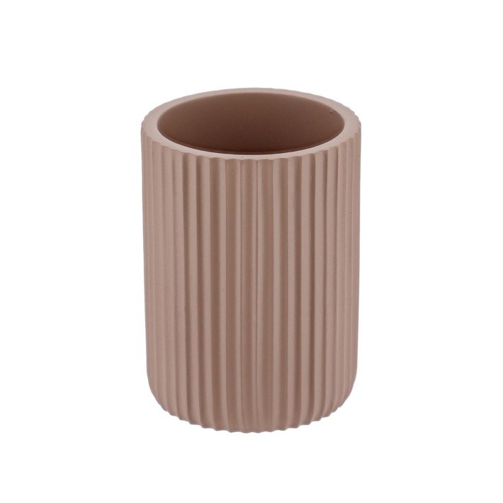 ποτήρι μπανιου polyresin ριγέ cappuccino 7x9.5cm