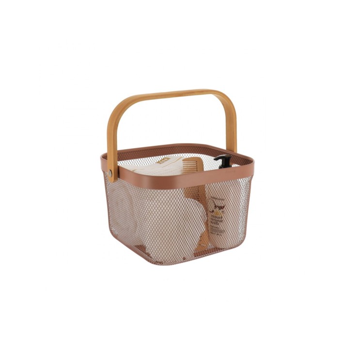 Kαλάθι μεταλ. Cappuccino με bamboo χέρι 24Χ24Χ17,5