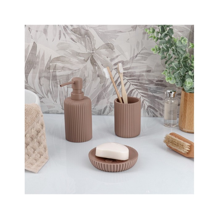 Dispenser μπάνιου polyresin ριγέ cappuccino 230ml/7x17cm