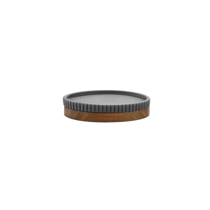 Σαπουνοθήκη γκρι ριγωτη βάση ακακία 14 x 9.5 x 2.8cm