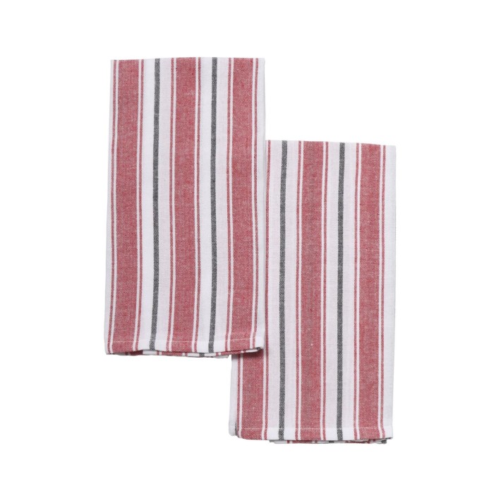 Πετσέτες κουζίνας βαμβ./polyester ριγέ κόκκινη set2pcs 40x60cm