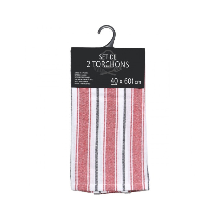 Πετσέτες κουζίνας βαμβ./polyester ριγέ κόκκινη set2pcs 40x60cm