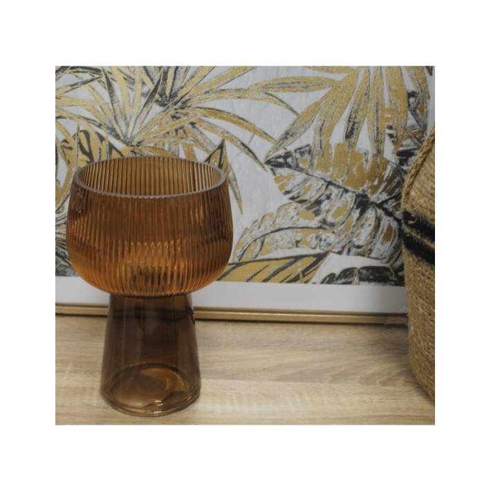 Βάζο γυαλ. μελί με πόδι Φ14,5Η21,5cm