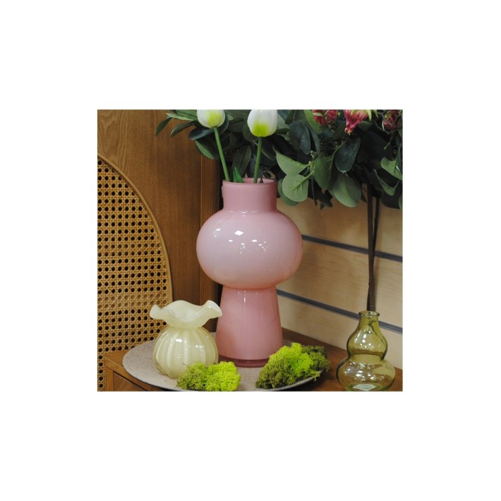 Βάζο γυαλ. γαλακτ.ροζ με πόδι Φ17,5Η30cm