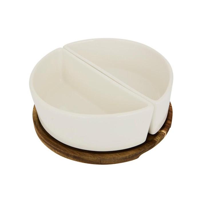 Μπωλ stoneware 2 σε βάση ακακίας Φ20cm