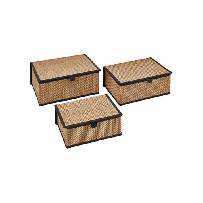 Κουτιά αποθήκευσης bamboo/μαύρο υφασμα. S/3 33,5x25,5x15cm