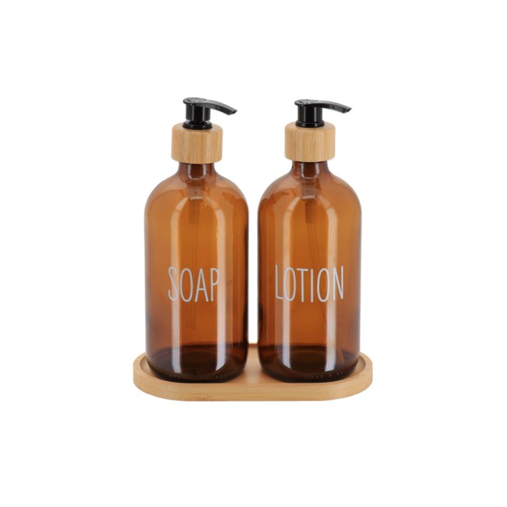 Dispenser γυάλ.set/2 σε bamboo βάση 500ml/17,5x8x21,5cm