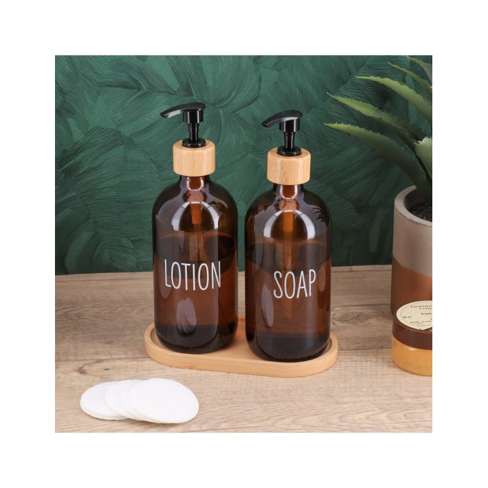 Dispenser γυάλ.set/2 σε bamboo βάση 500ml/17,5x8x21,5cm