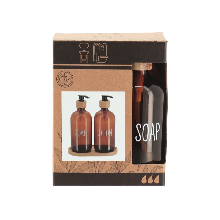 Dispenser γυάλ.set/2 σε bamboo βάση 500ml/17,5x8x21,5cm