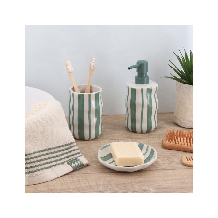 Dispenser stoneware "GREEN STRIPES" 350ml/8,1x18,5cm