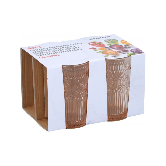 Ποτήρι νερού πορτοκαλί s/4 κλασικό 360ml/7,8x12,6cm