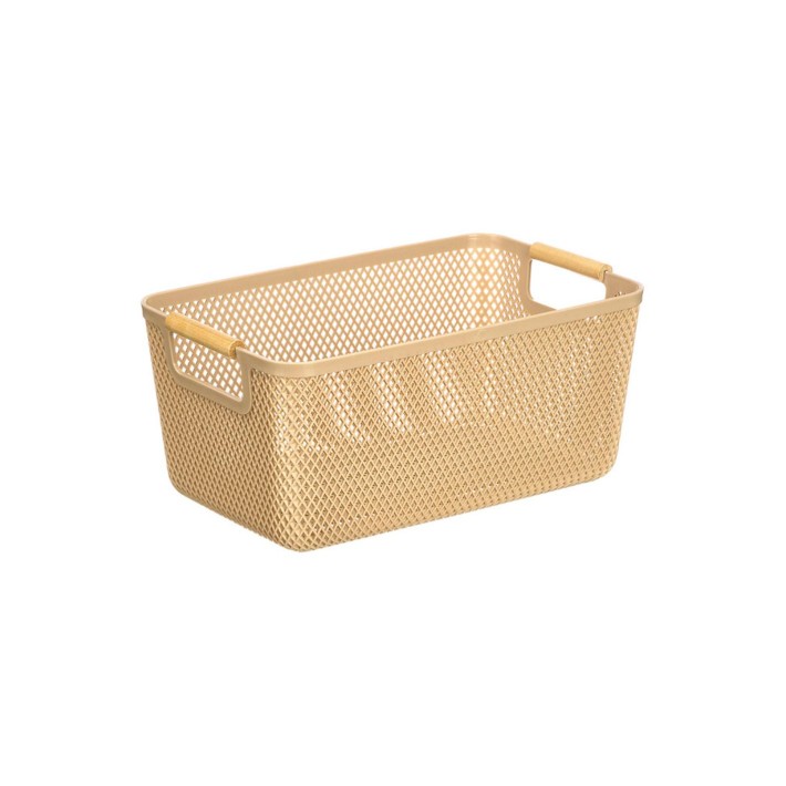 Καλάθι μπεζ πλαστικό/bamboo χερούλια 27,5X18cm