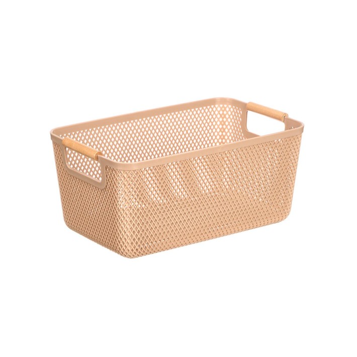 Καλάθι μπεζ πλαστικό/bamboo χερούλια 36X22cm