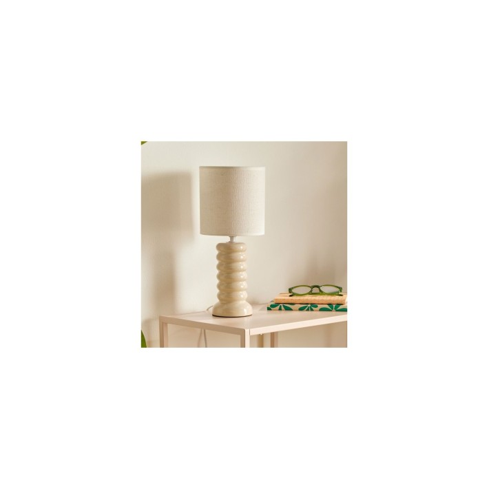 Φωτιστικό επιτραπέζιο κρεμ stoneware Φ15Η33,5cm