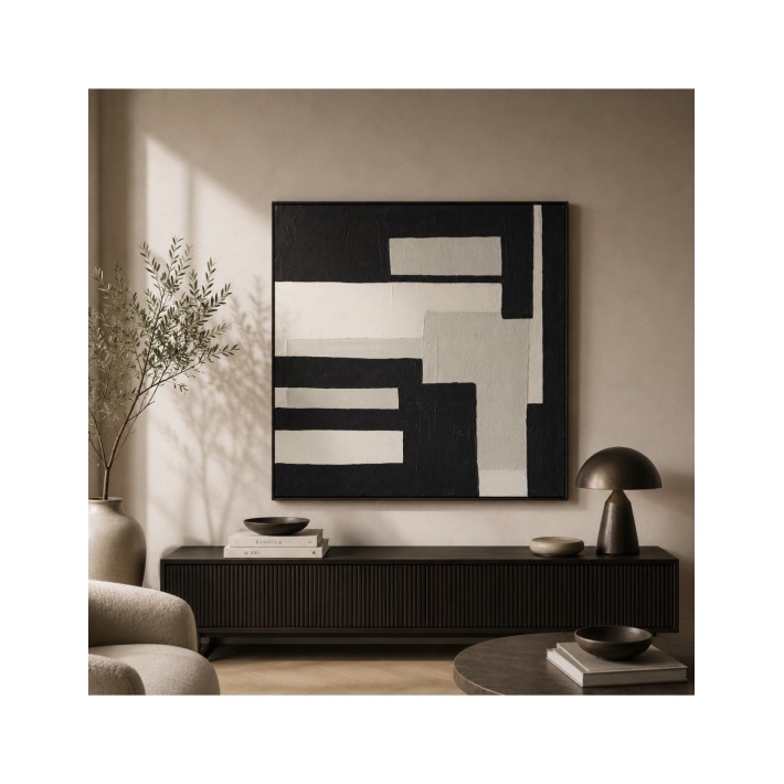 Πίνακας "hand relief paint" αφηρ.μαύρο/εκρού σε κάδρο 100x100 cm