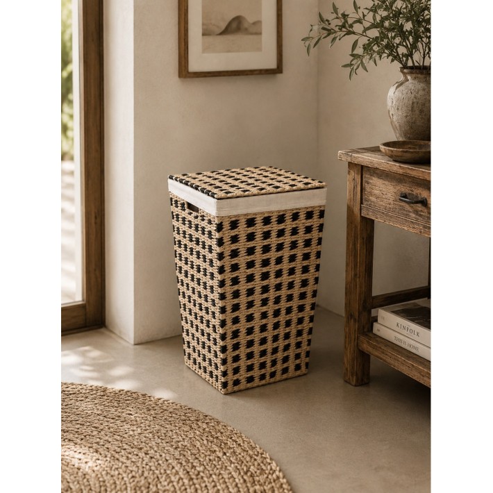 Καλάθι απλύτων ψάθινο black rush 33,5X32,5X53