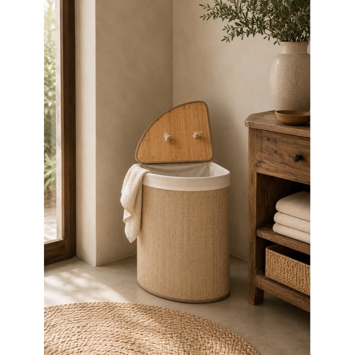 Καλάθι απλύτων γωνιακό Bamboo/MDF 48L/37x37x50cm