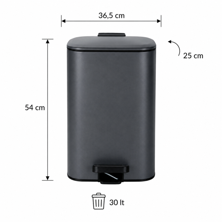 Κάδος Soft Close Μεταλλικός 30L Μαύρος Ματ 36.5x25x54cm MRShome