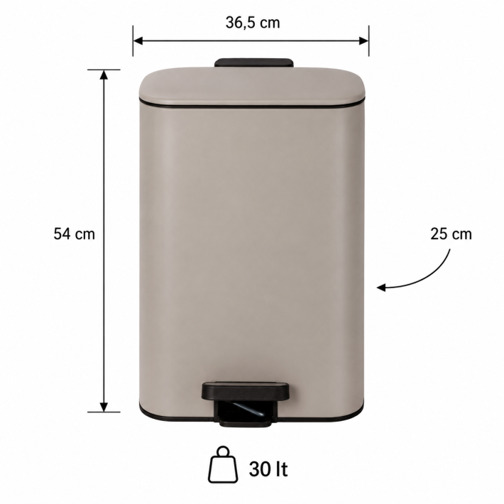 Κάδος Soft Close Μεταλλικός 30L Μπεζ Ματ 36.5x25x54cm MRShome