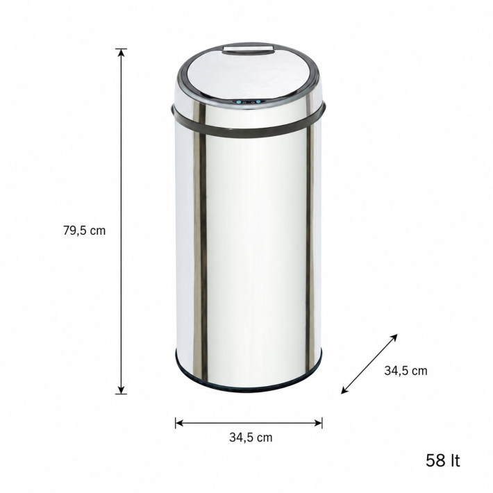 Αυτόματος Κάδος με Φωτοκύτταρο 58lt Inox Φ34.5x79.5cm MRShome