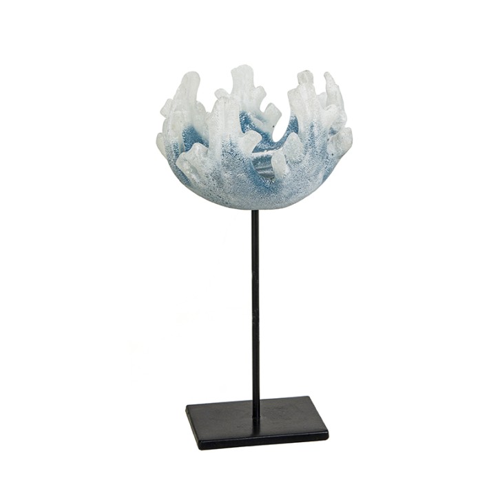 Γυάλινο κηροπήγιο σε stand,σχ.κοράλι,14x26cm