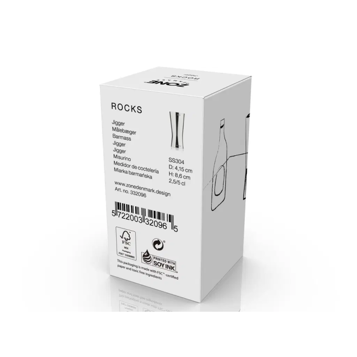 Zone Denmark Διπλή Μεζούρα Ποτών Ανοξείδωτη 25+50 ml - Rocks Polished Steel