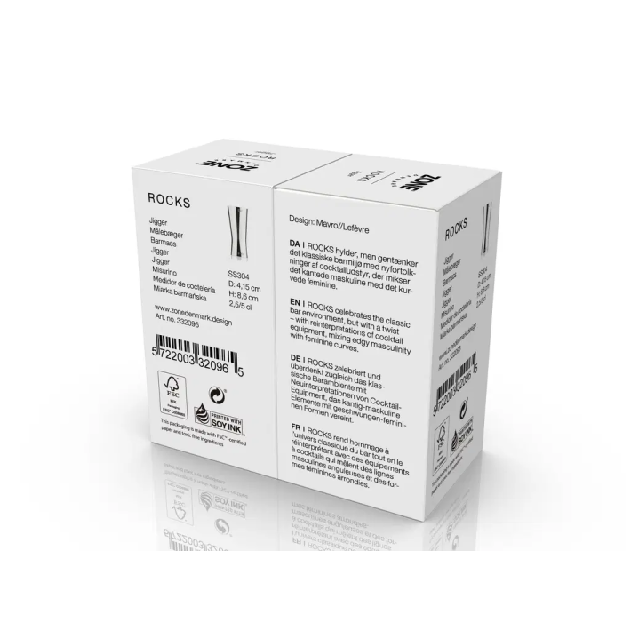 Zone Denmark Διπλή Μεζούρα Ποτών Ανοξείδωτη 25+50 ml - Rocks Polished Steel