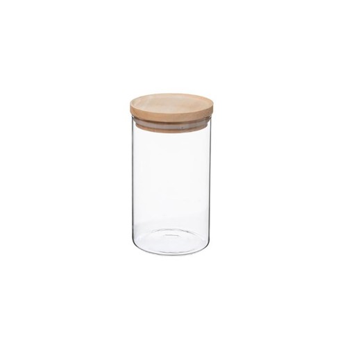 Βάζο γυαλ.αποθ.με ξύλινο καπάκι 1LT,  9,8X18
