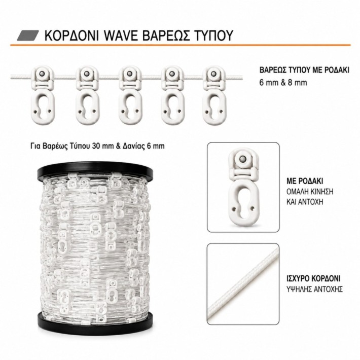 Import Hellas Κορδόνι WAVE 6mm Βαρέως Τύπου Με Ροδάκι