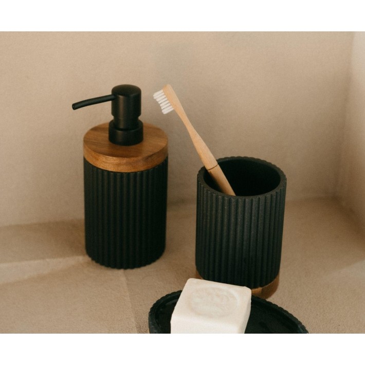 Andrea House Σετ Dispenser και Ποτηροθήκη Μαύρο με Ξύλο