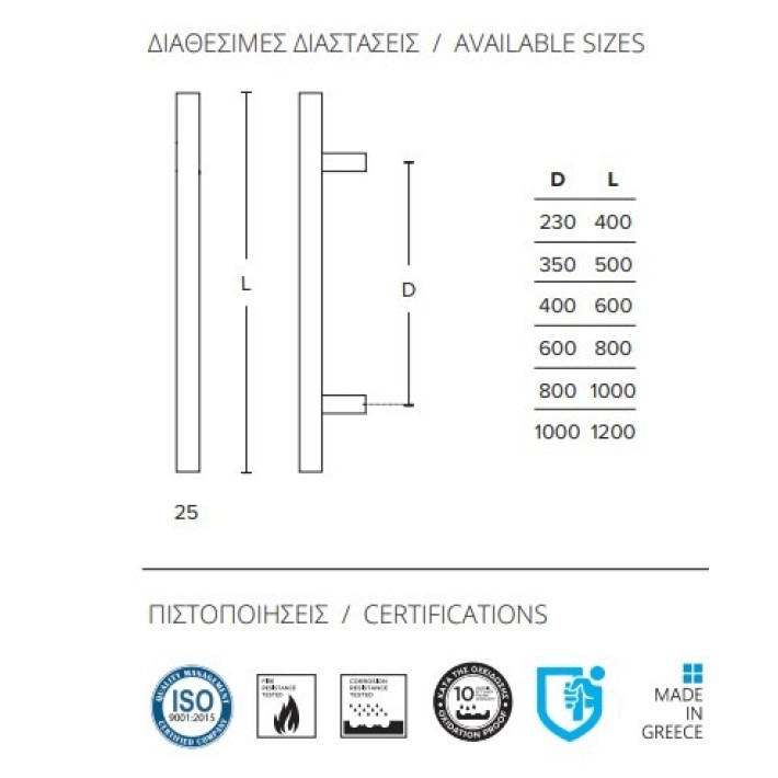 Λαβή Εξώθυρας Inox Convex 1139 σε 6 Διαστάσεις