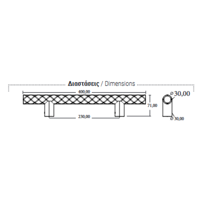 Λαβή Εξώθυρας Ορειχάλκινη Φ30 Convex 2305P Νίκελ Ματ σε 4 Διαστάσεις