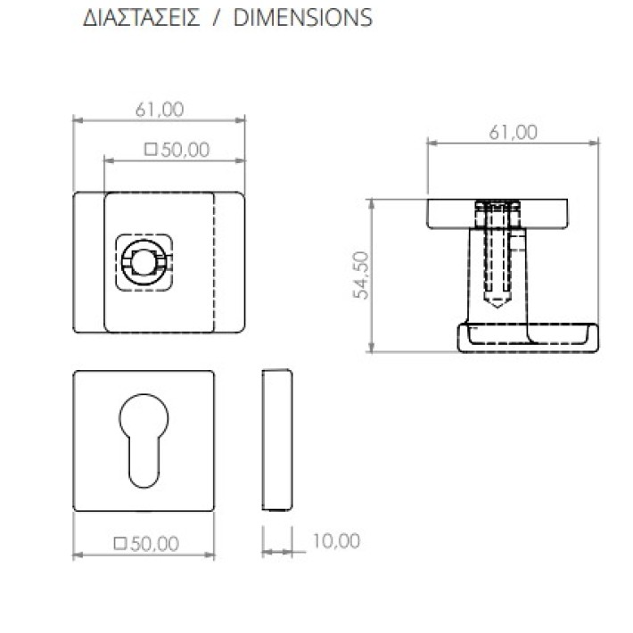 Πόμολο Πόρτας με Ροζέτα, Μαύρο Ματ Convex 785-50RO