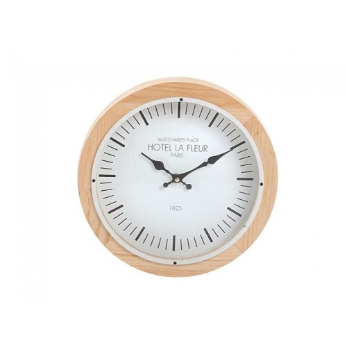 Disraeli CLO189  Ρολόι Στρογγυλό Τοίχου Φ30εκ., Φυσικό Ξύλο-Λευκό