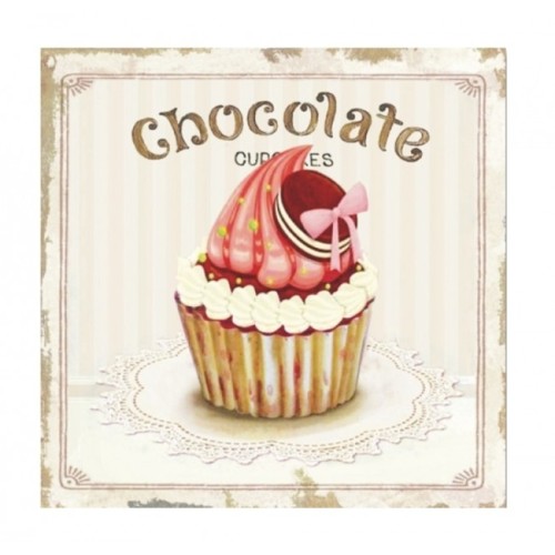 Disraeli Q168  Κάδρο Ξύλινο με Παράσταση Cupcake  20.5x3x20.5 Μπεζ-Ροζ