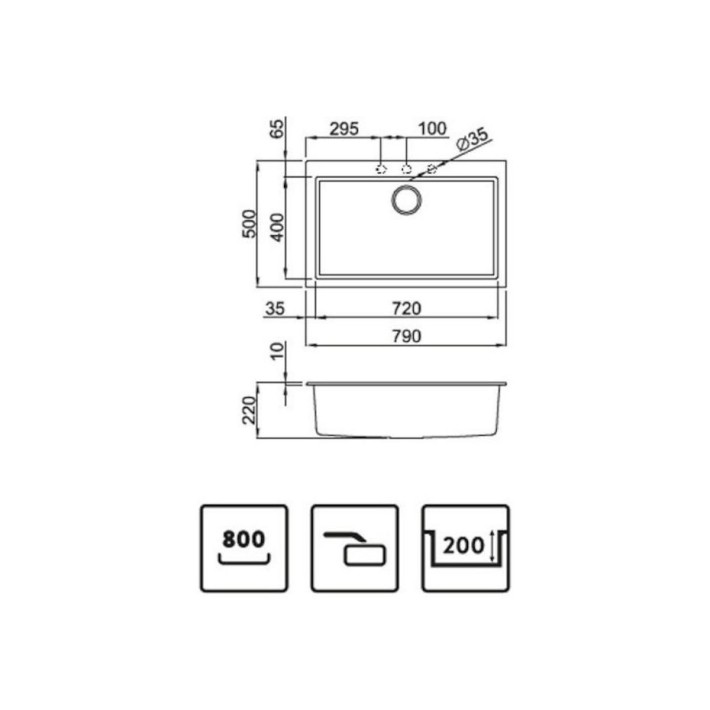 Νεροχύτης κουζίνας QUADRA 130 Aluminium 79 ELLECI 79x50cm