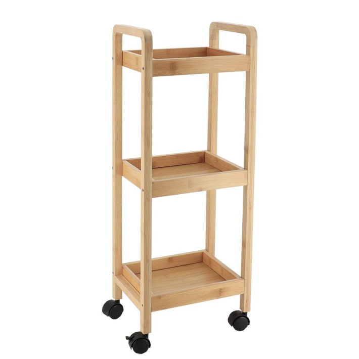 Ραφιέρα Ξύλινη με Ρόδες και 3 Ράφια Bamboo 28.5x21x79 εκ., Eurocasa