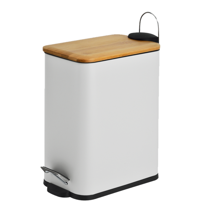 Καλάθι μπάνιου 5 λίτρα με bamboo κάλυμμα soft close 14x30x28εκ. Λευκό