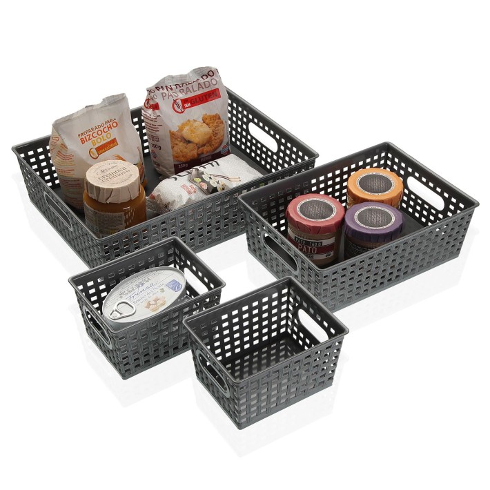 Finezzahome 21890042 Καλάθια Σ/4 Πλαστικά 34x24.5x8.5 εκ., Γκρι