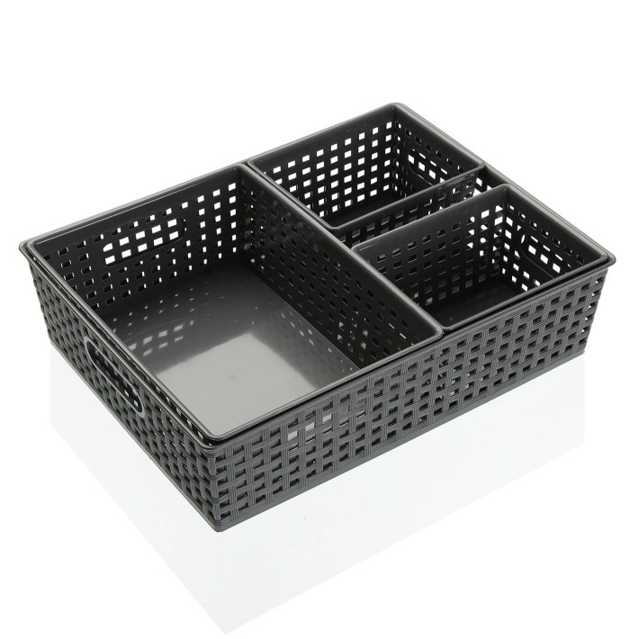 Finezzahome 21890042 Καλάθια Σ/4 Πλαστικά 34x24.5x8.5 εκ., Γκρι