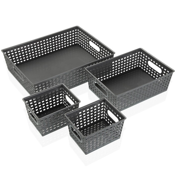 Finezzahome 21890042 Καλάθια Σ/4 Πλαστικά 34x24.5x8.5 εκ., Γκρι