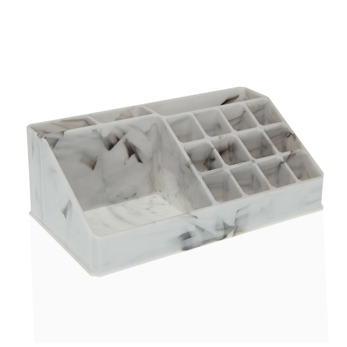 Finezzahome 21890103 Θήκη Καλλυντικών 16 Θέσεων PL Polyresin 22x12.5x8 εκ., Εφέ Μαρμάρου