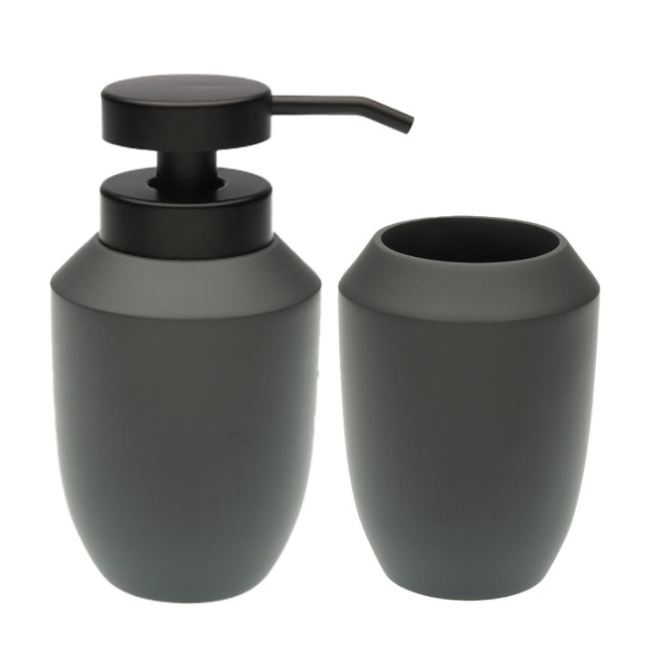 Finezzahome 10370529 Σετ/2τεμ., Αξεσουάρ Μπάνιου Polyresin 8,8x15,2εκ. Γκρι- Μαύρο Ματ