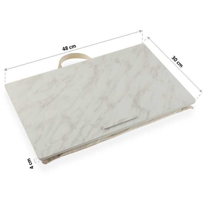 Finezza Home 15619130 Βάση για Λάπτοπ- Βοηθητικός Δίσκος από Ξύλο με Μαξιλάρι 30x48x4εκ. Εφέ Μαρμάρου- Μπεζ
