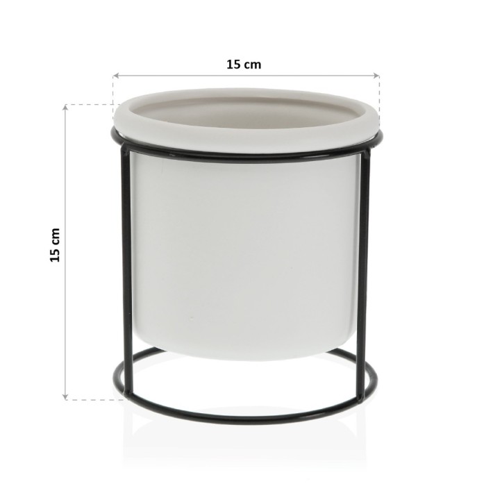 Finezzahome 22290015 Κασπώ Κεραμικό σε Μεταλλική Βάση 15x15x15 εκ., Λευκό Μαύρο
