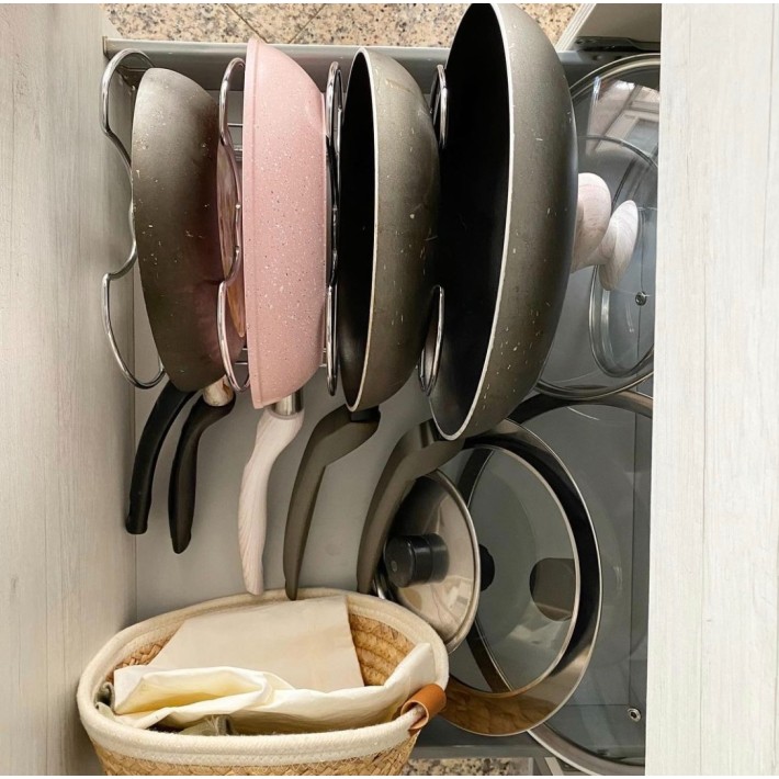 Finezzahome 1003-03-5345 Θήκη Βάση για 4 Τηγάνια Μεταλλική 27x23x25 εκ., Νίκελ